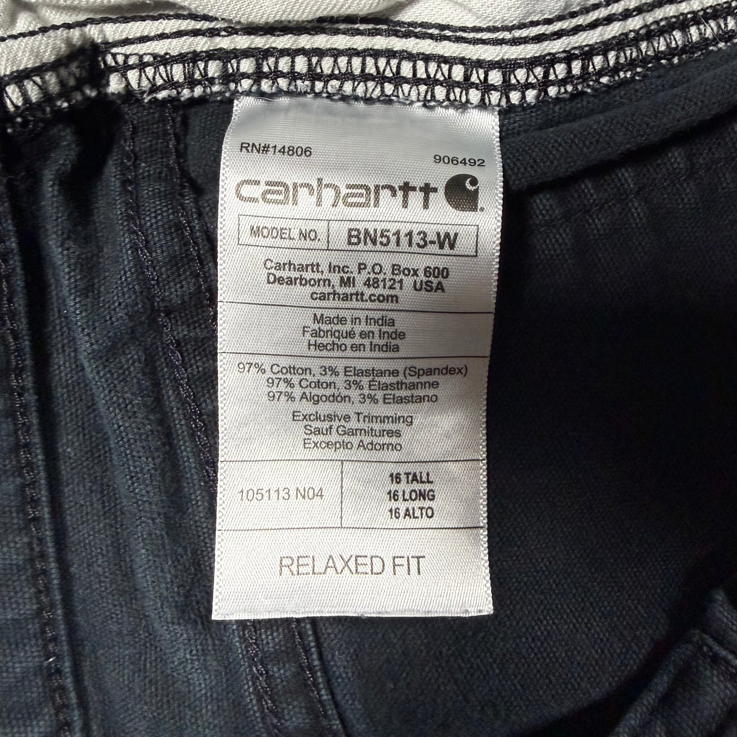 Carhartt BN5113-W Womens Relaxed Fit Cargo Work Pants Size 16 Tall Black Stained