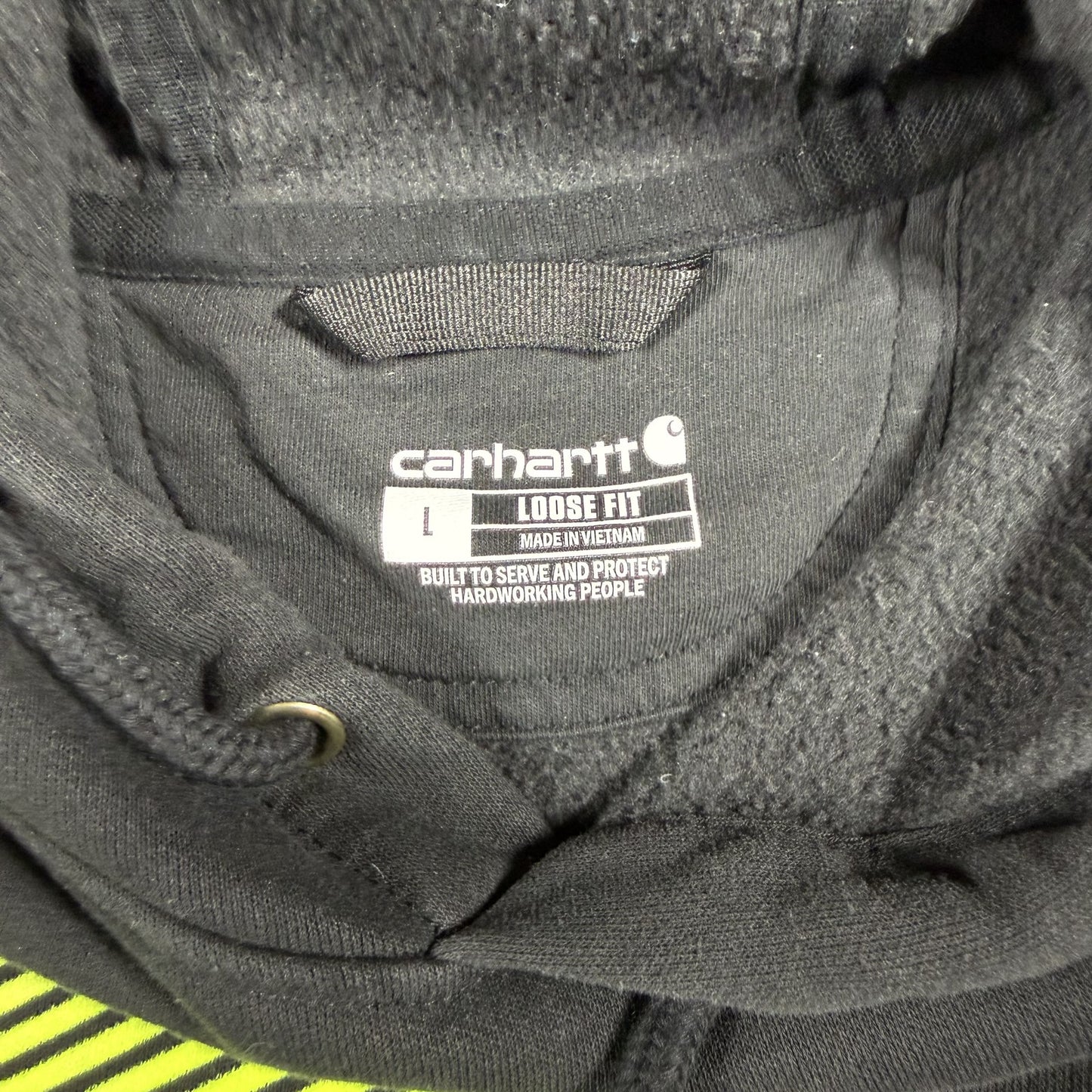 Carhartt Mens Hoodie Large Black Loose Fit Custom Graphic Pullover