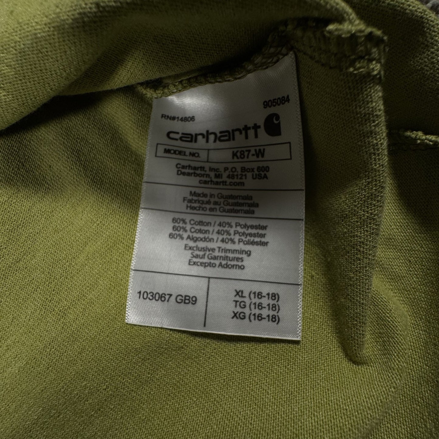 STAINED Carhartt Womens T Shirt XL K87W Loose Fit Pocket Short Sleeve Green