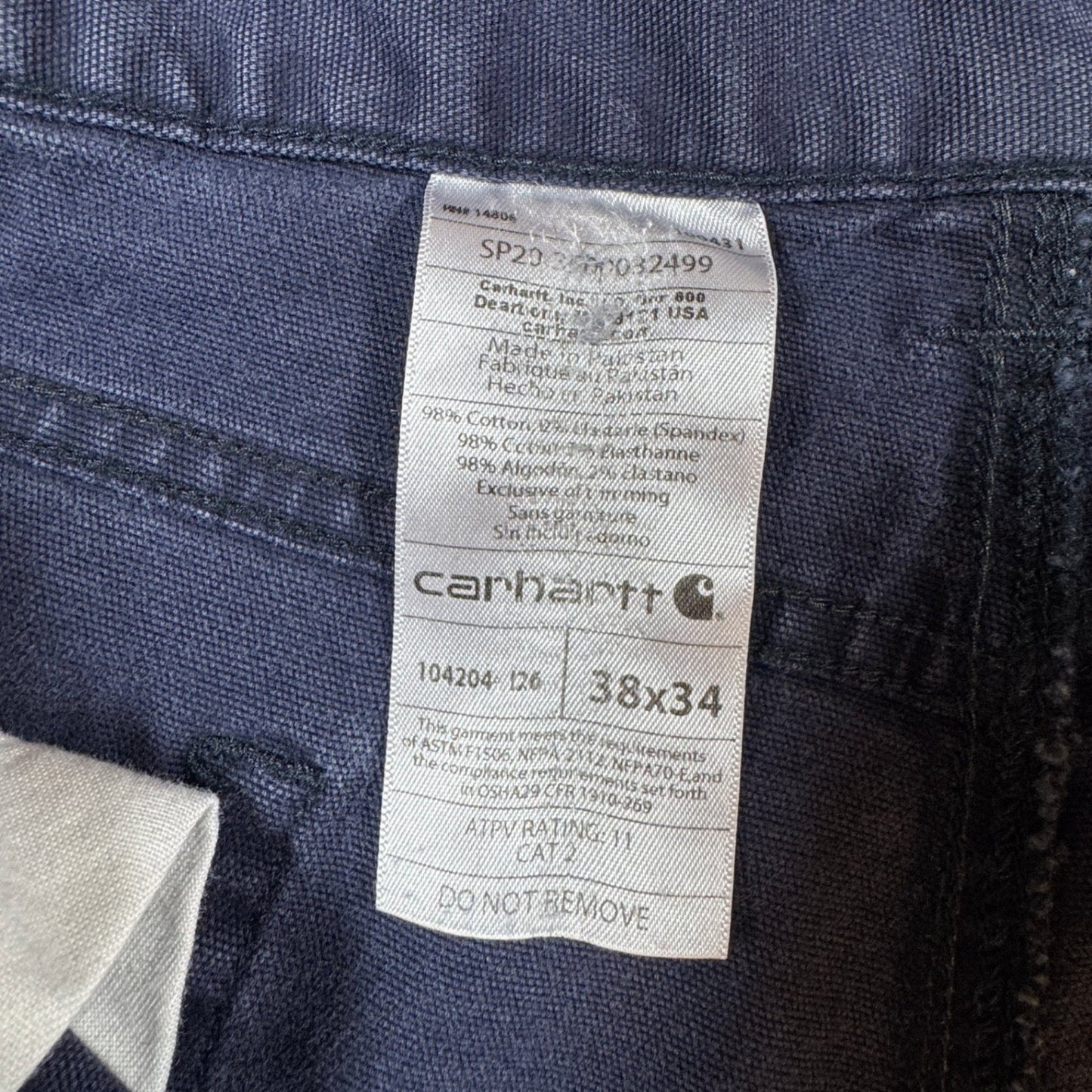 Carhartt Mens 2112 FR Flame Resistant Work Pants CAT 2 38x34 Navy Blue