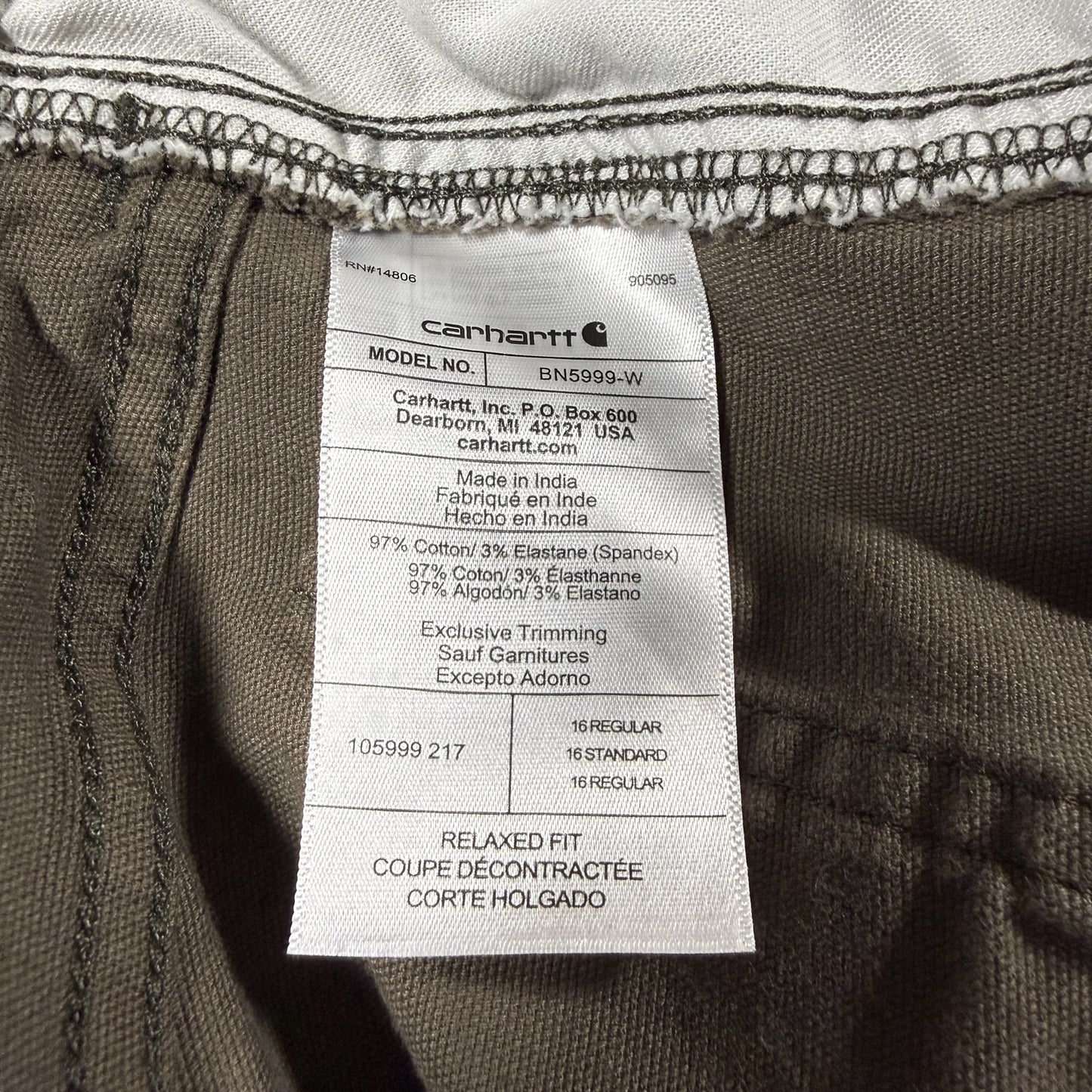 Carhartt Womens Double Knee Carpenter Pants 16 Regular Olive Green Relaxed Fit