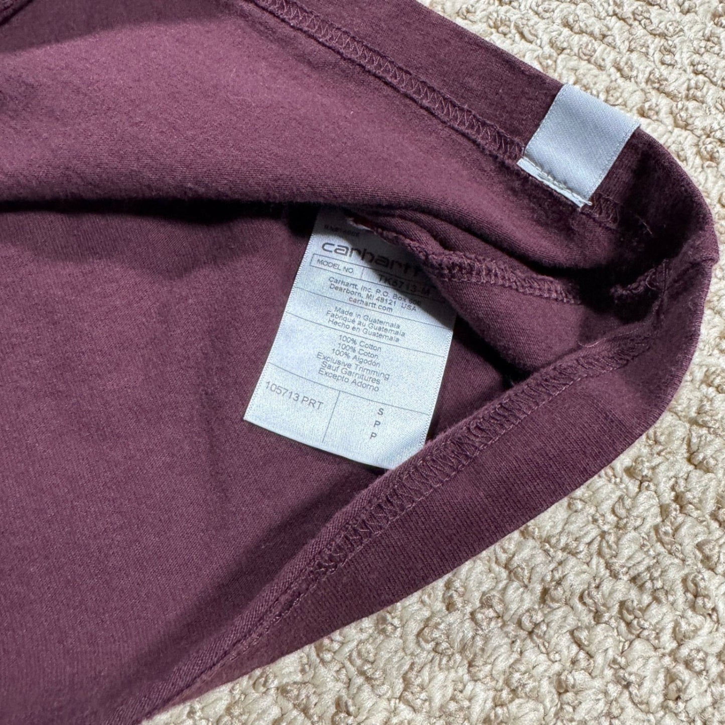Carhartt Mens T-Shirt Relaxed Fit Size S Maroon Back Graphic Pocket Workwear