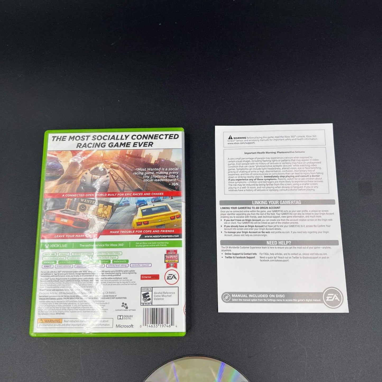 Need For Speed Most Wanted Microsoft Xbox 360 Platinum Hits Complete Kinect Game