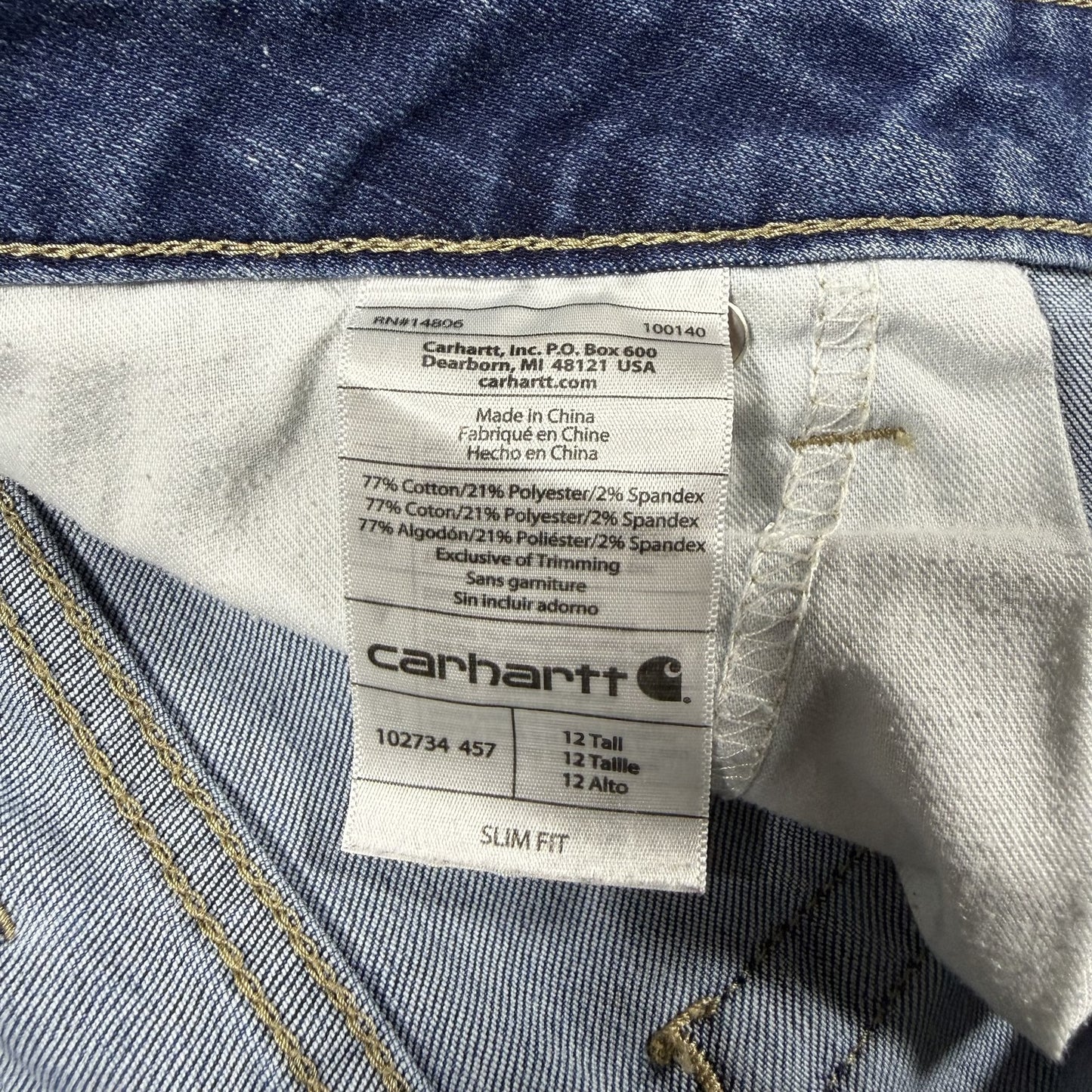 Carhartt Womens Jeans Size 12 Tall Slim Fit Skinny Leg Medium Wash Denim
