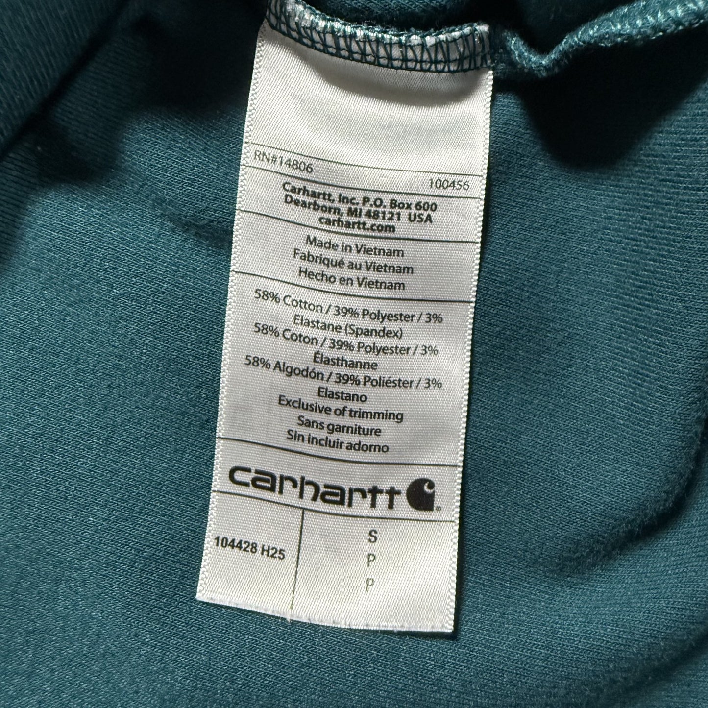Carhartt Mens Quarter Zip Pullover S Teal Green Pocket Relaxed Fit