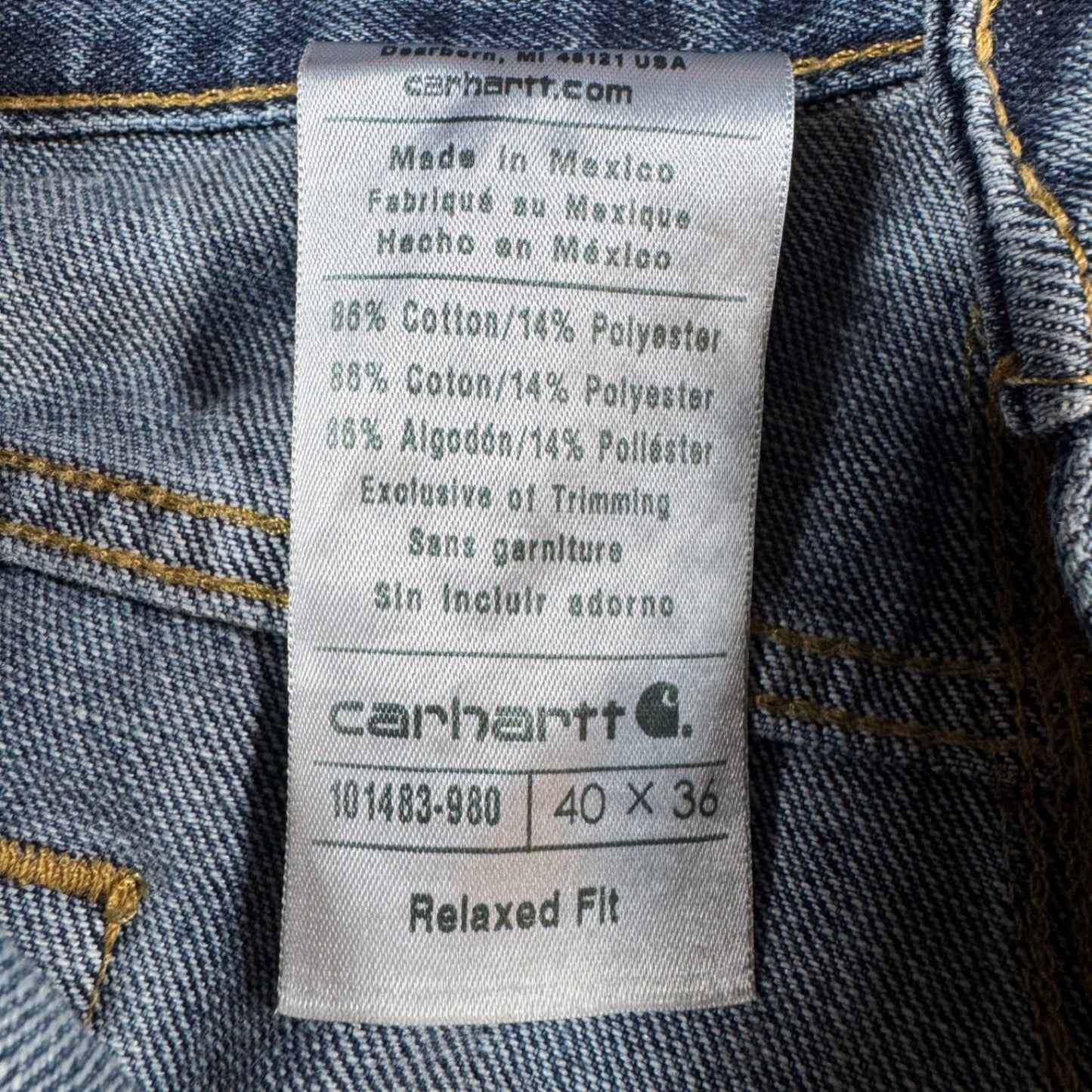 Carhartt Mens Relaxed Fit Jeans Size 40x36 Blue Denim Work Pants 101483