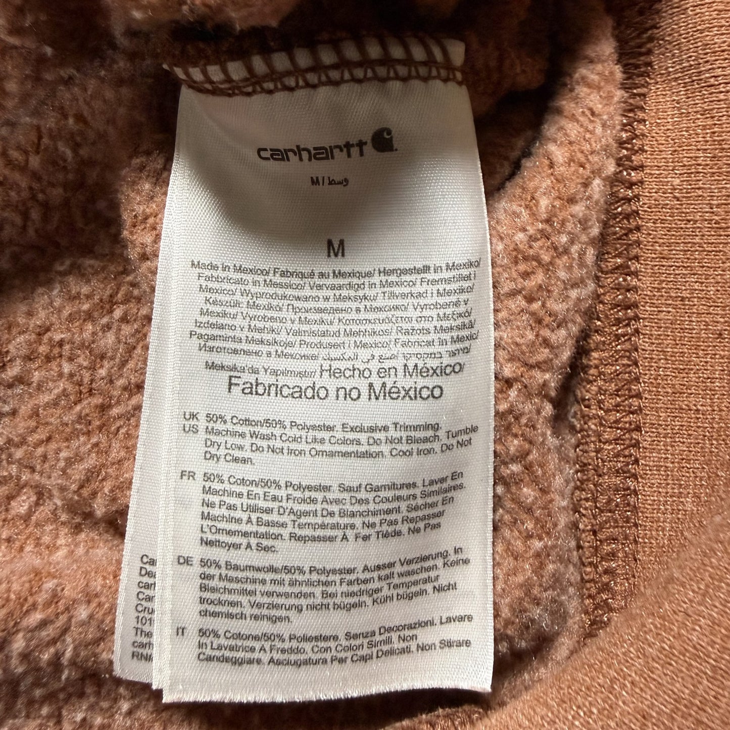 Carhartt Mens Loose Fit Hoodie Sweatshirt Size M Burnt Orange Spellout STAINS