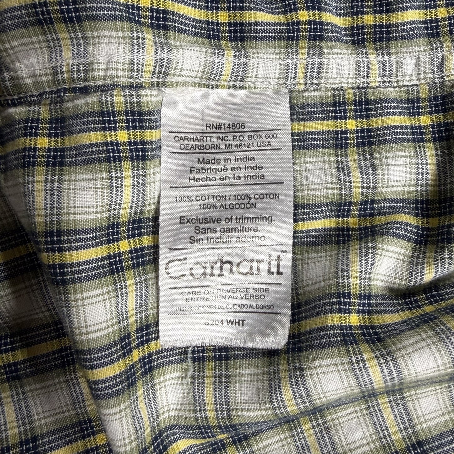 Carhartt Mens XL Short Sleeve Button Down Shirt Pabst PBR Logo Plaid Cotton
