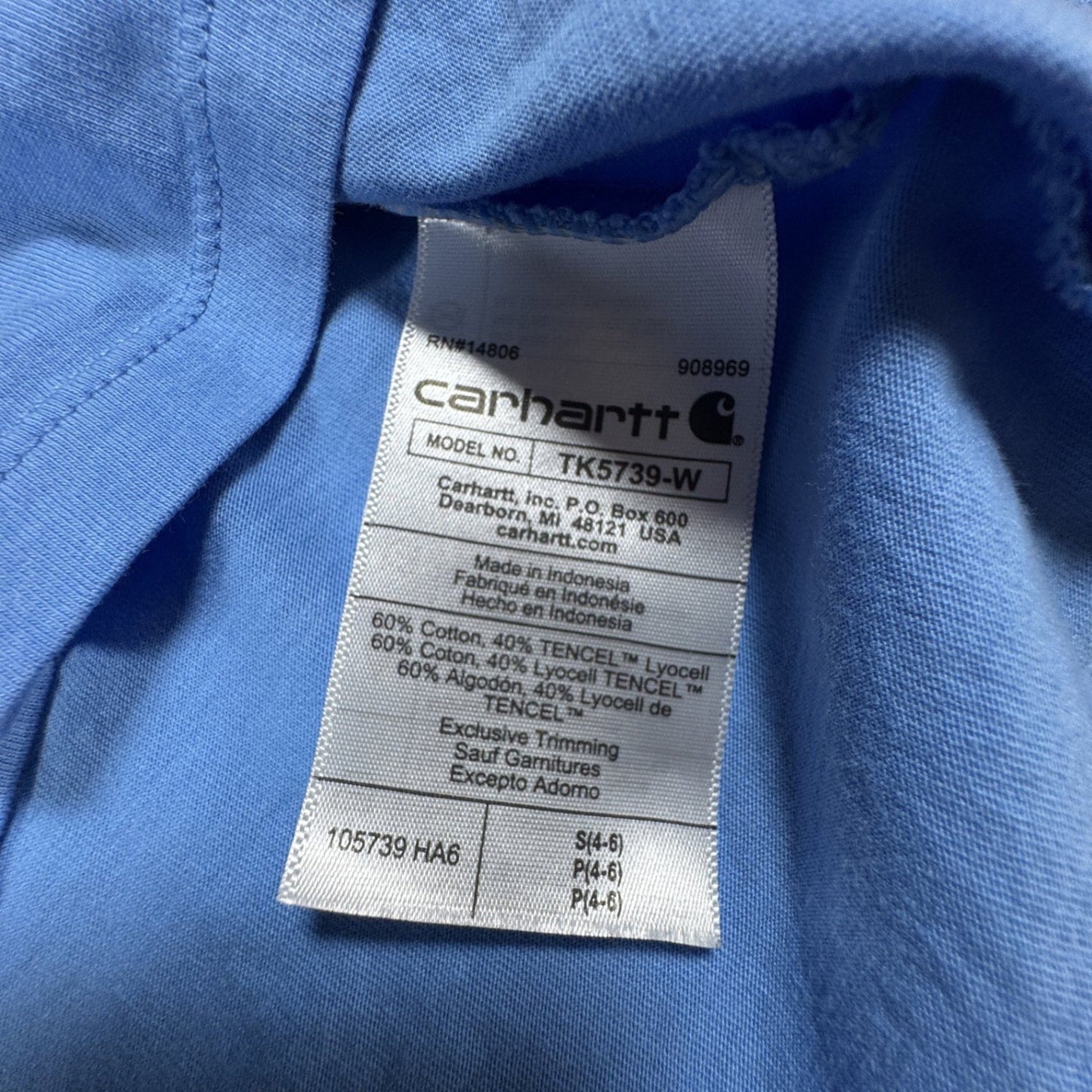 Carhartt Womens T-Shirt S Relaxed Fit V-Neck Short Sleeve Blue Cotton Blend