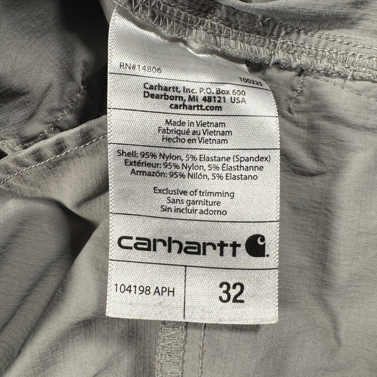 Carhartt Mens Cargo Shorts Size 32 Gray Relaxed Fit Work Outdoor Hiking Nylon
