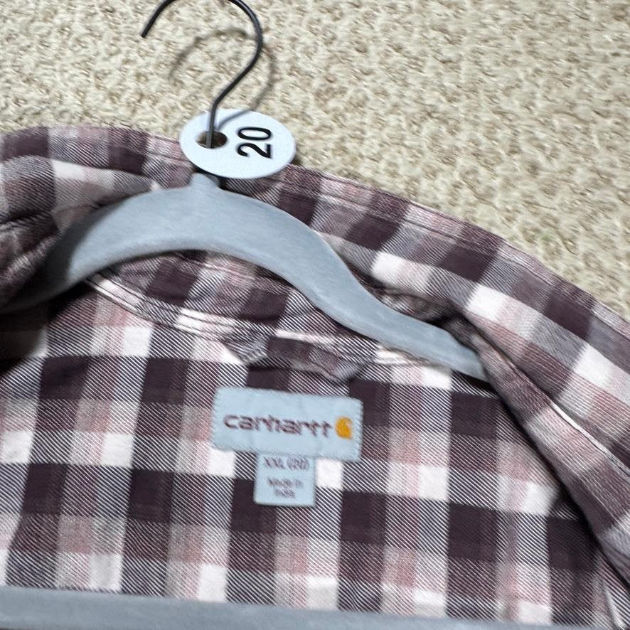 Carhartt Womens Plaid Flannel Shirt Size XXL 20 Purple Burgundy Button Up