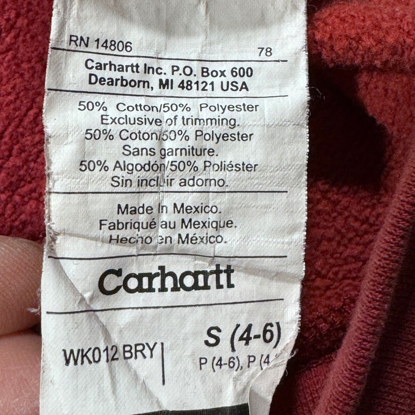Carhartt Womens Size S Full Zip Hoodie Y2K Sweatshirt Berry Red Spellout