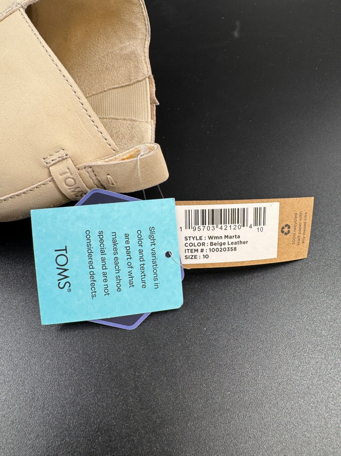 TOMS Womens Marta Ankle Boots Booties Size 10 Beige Leather Wedge Heel w/Stains