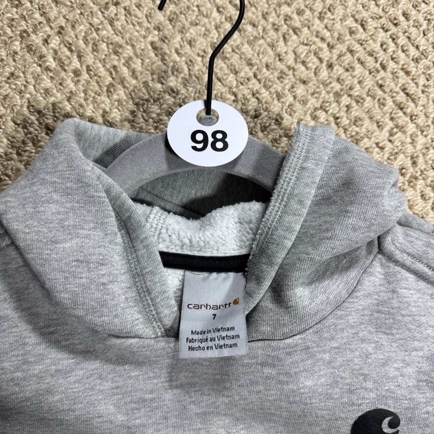 Carhartt Boys/Girls Hoodie Pullover Sweatshirt 7 Gray Logo Long Sleeve Hooded