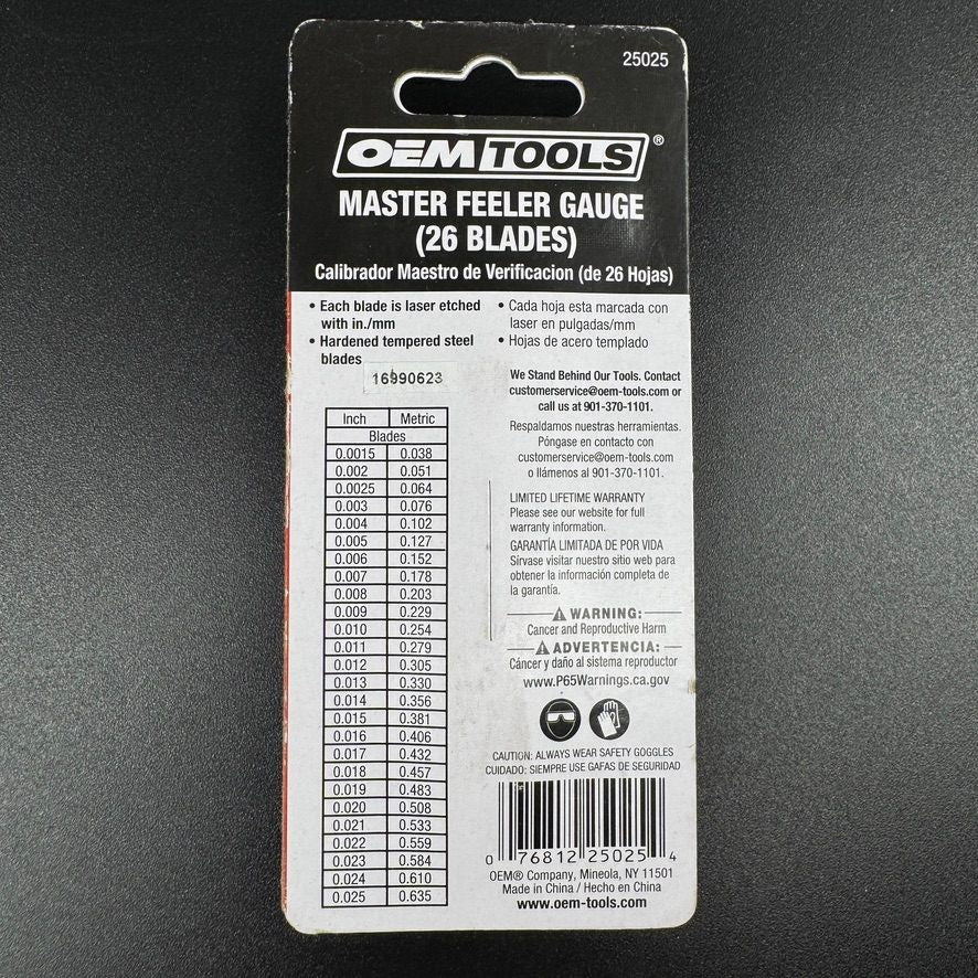OEM TOOLS Master Feeler Gauge 26 Blades 25025 Inch Metric Steel Automotive Tool