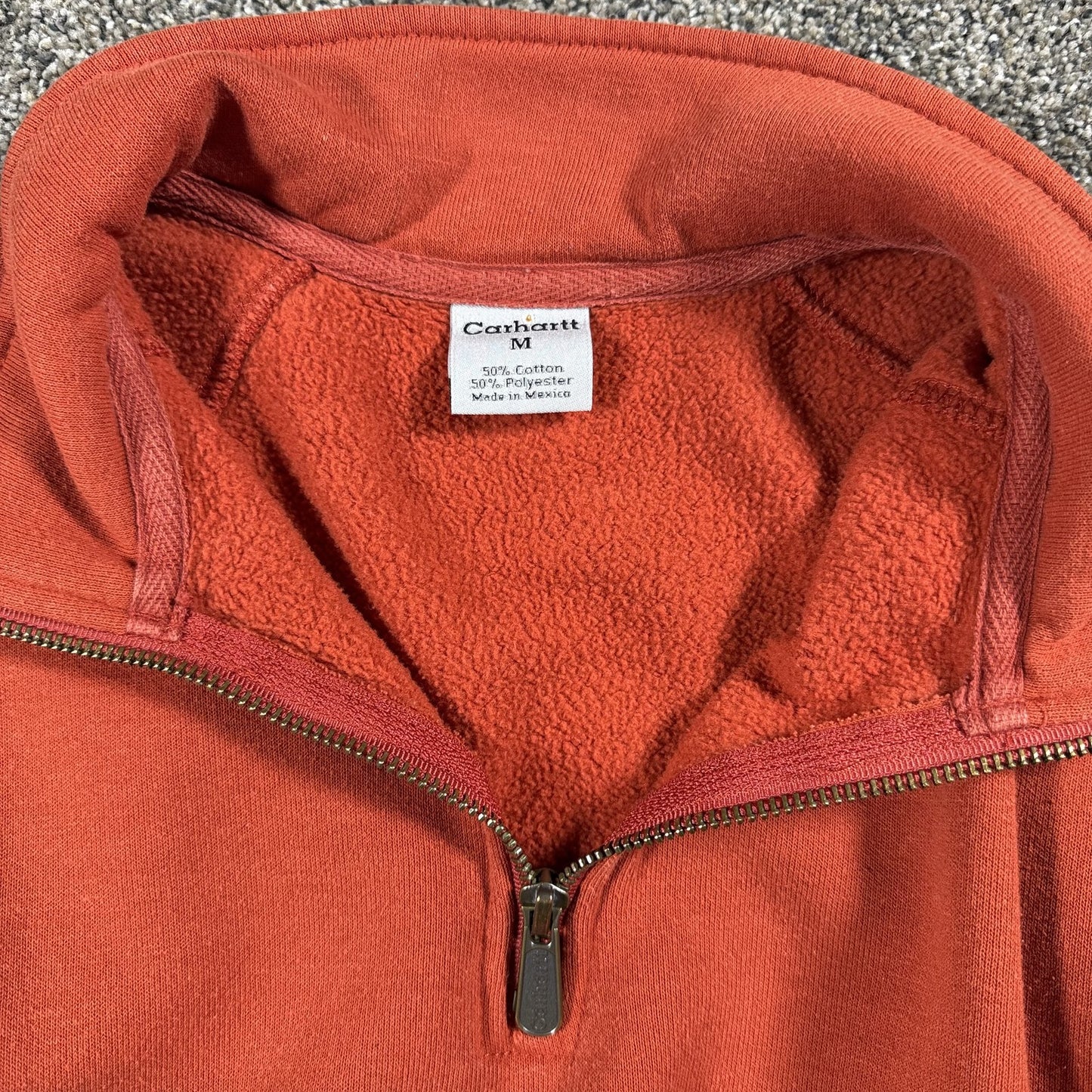 Carhartt Mens Quarter Zip Sweatshirt Pullover Size M Orange Workwear Fleece