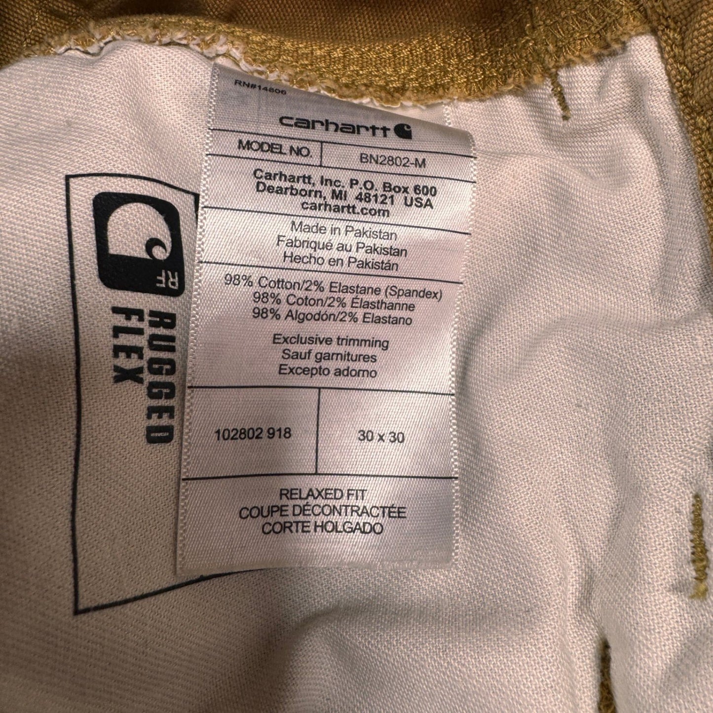 Carhartt Mens Rugged Flex Relaxed Fit Double Knee Work Pants 30x30 Tan Excellent