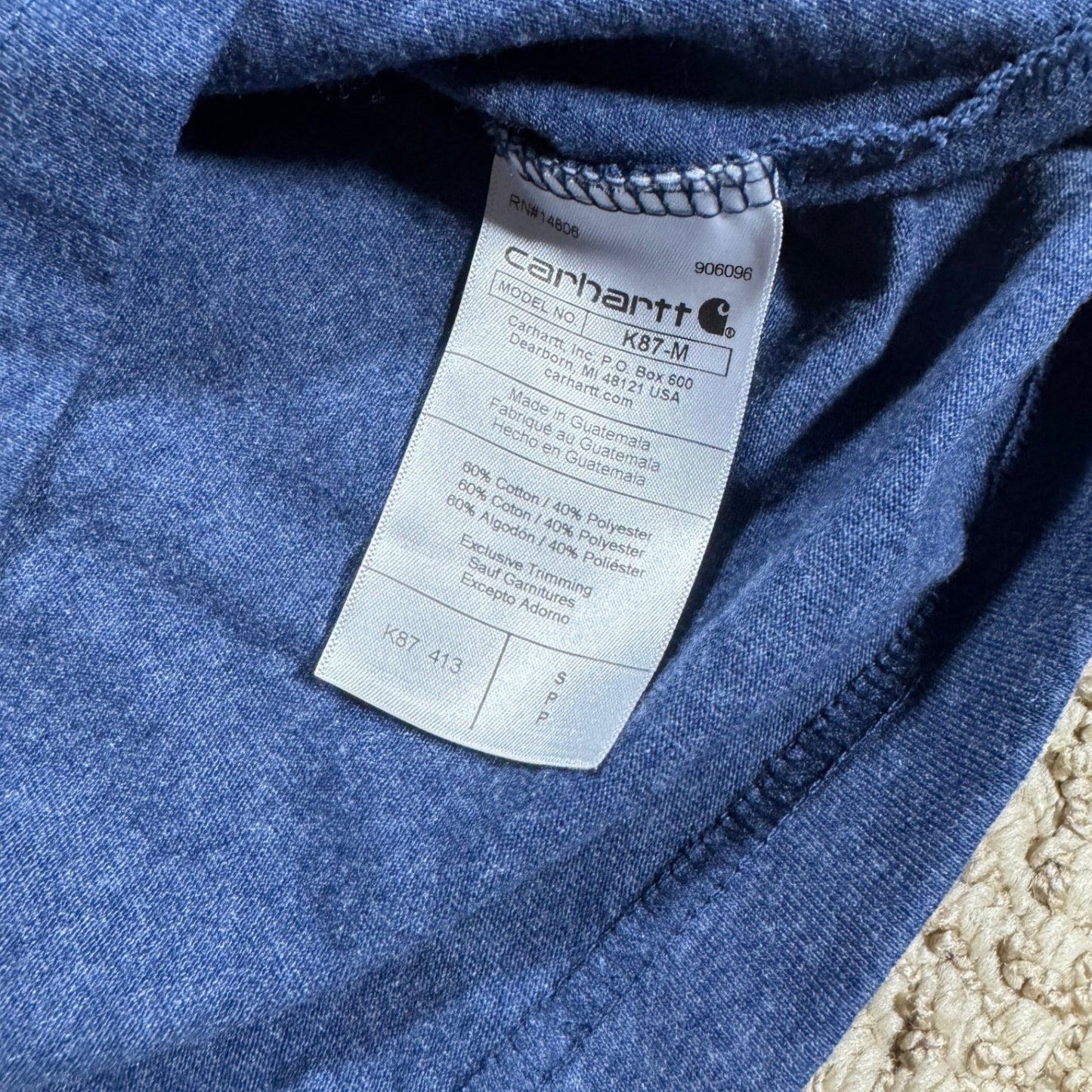 Carhartt Mens K87 Workwear Pocket T-Shirt Size S Blue Loose Fit Heather