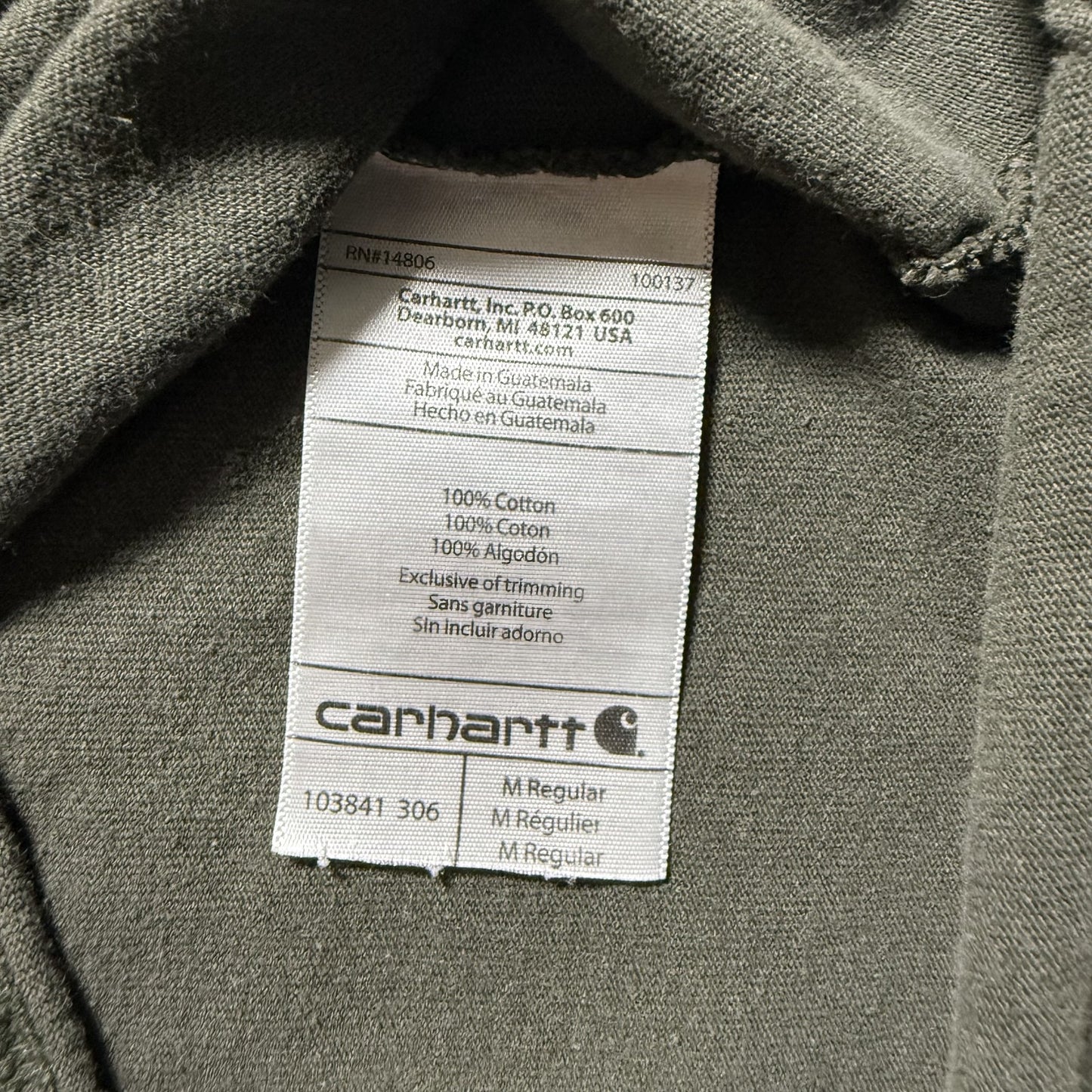 Carhartt Mens Long Sleeve T-Shirt Size M Green Original Fit Graphic Logo