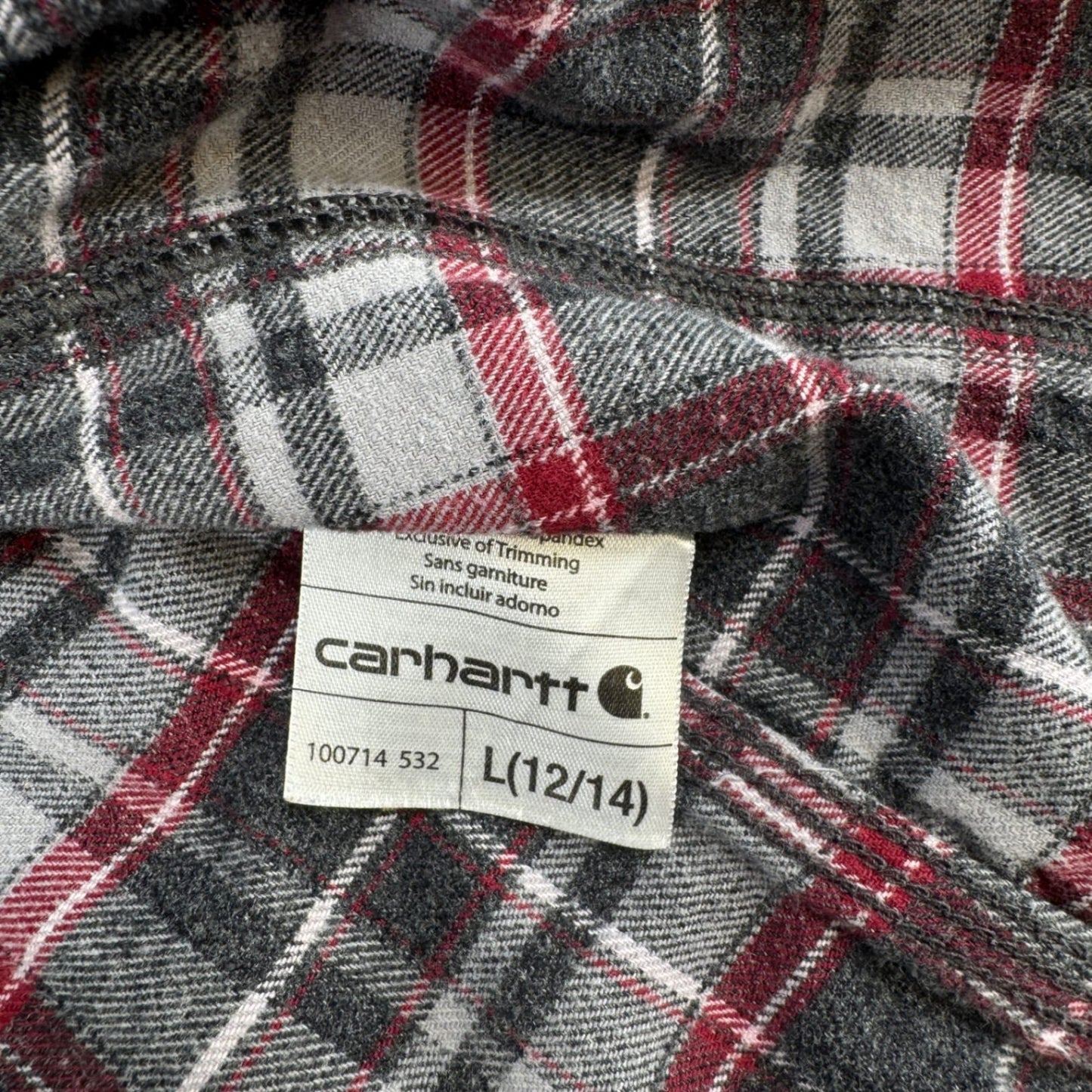 Carhartt Womens Flannel Shirt L Gray Red Plaid Button Up Long Sleeve