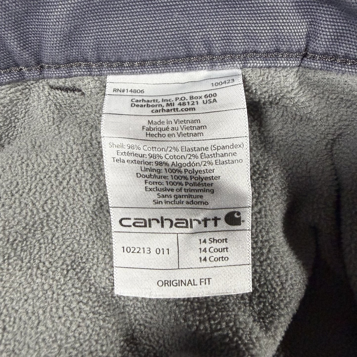 Carhartt Womens Fleece Lined Work Pants Carpenter Original Fit 14 Short Gray