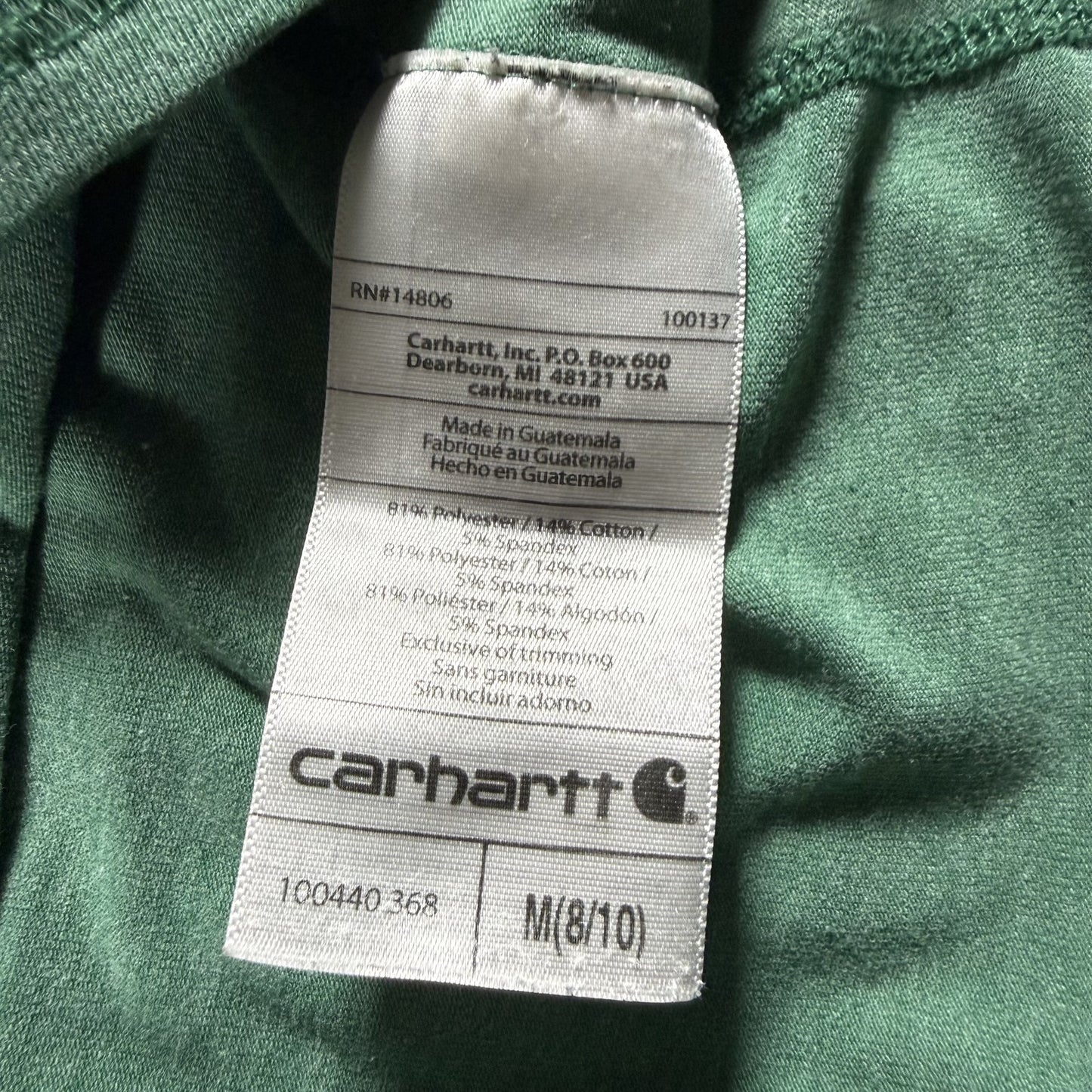 Carhartt Womens 1/4 Zip Pullover M 8 10 Green Long Sleeve Force Performance Top