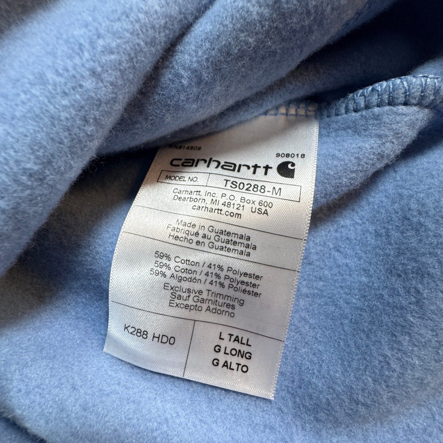 Carhartt Mens Loose Fit Hoodie Sweatshirt L Tall Skystone Blue Spellout