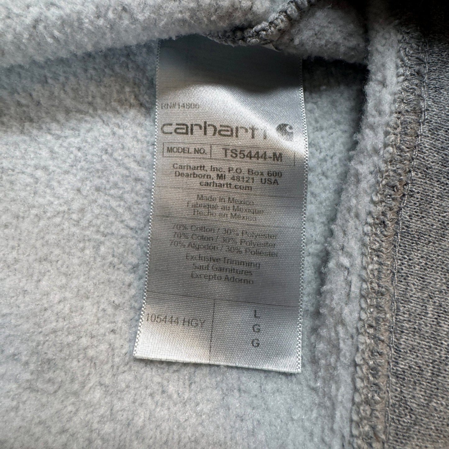 Carhartt Mens Sweatshirt Large Gray Loose Fit Pullover Crewneck Spellout STAINS