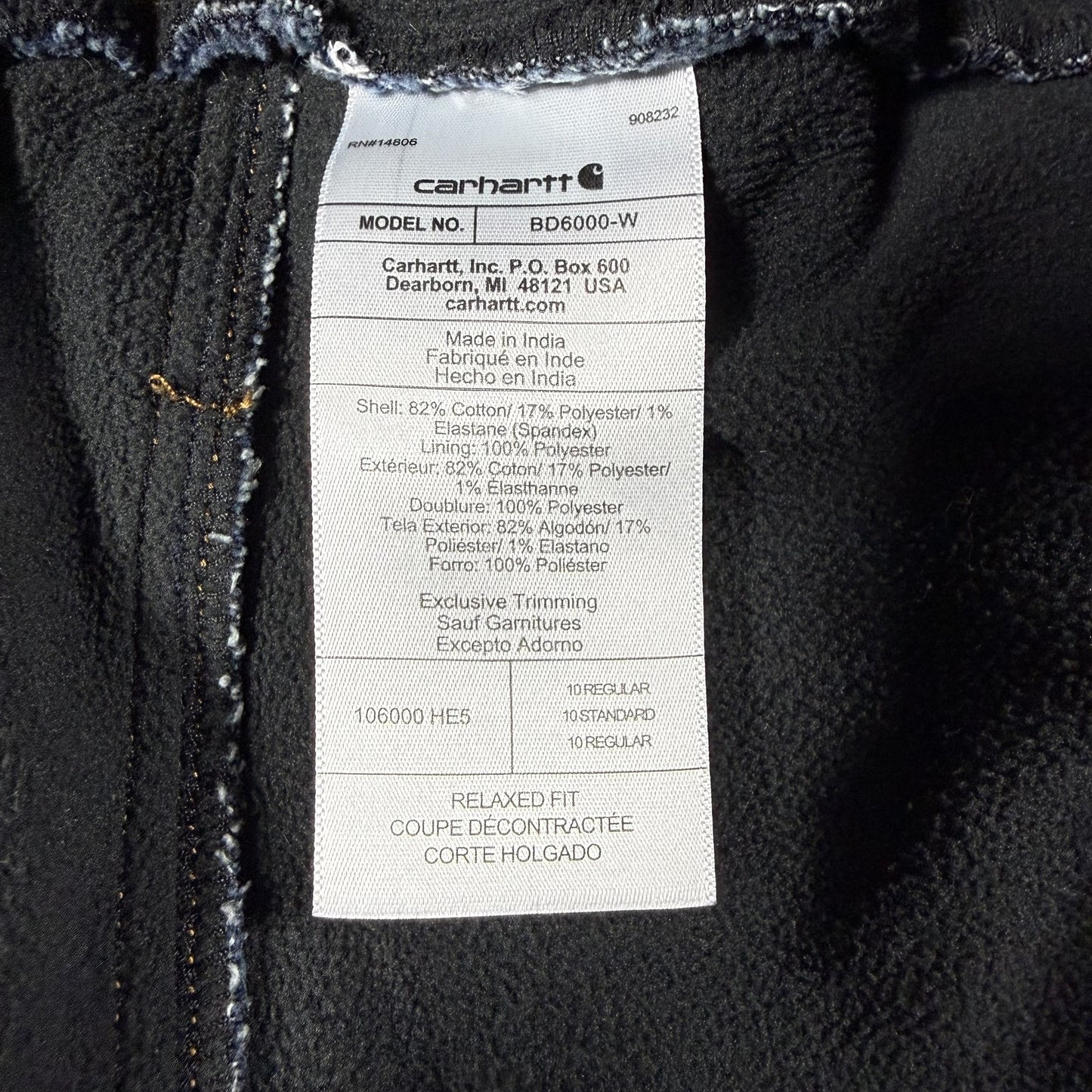 Carhartt Womens Jeans 10 Regular Relaxed Fit Fleece Lined Dark Wash Denim