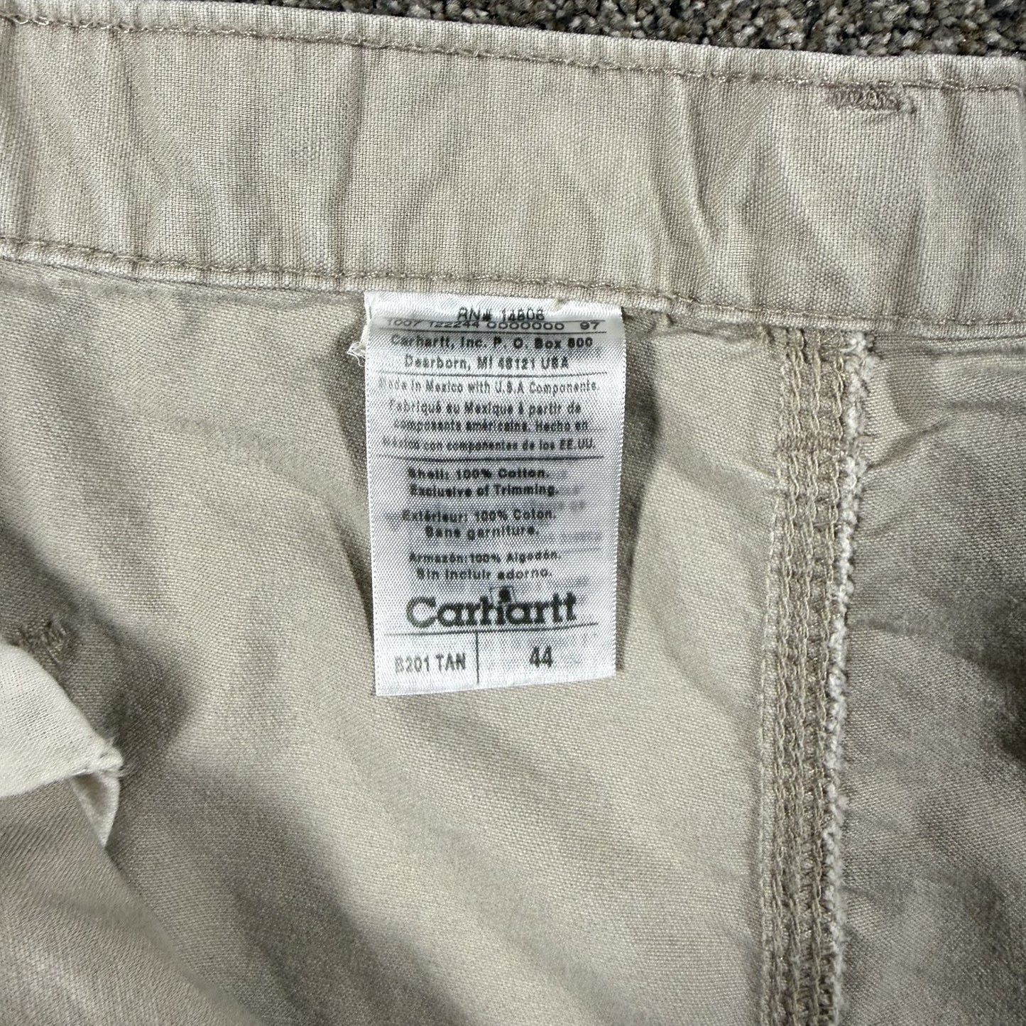 Carhartt Mens Work Shorts Double Knee Carpenter Size 44 Tan Cotton Canvas