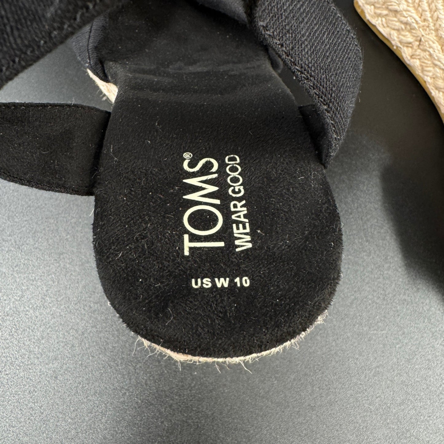 Toms Womens Wedge Sandals Espadrille Size 10 Black Ankle Strap Open Toe