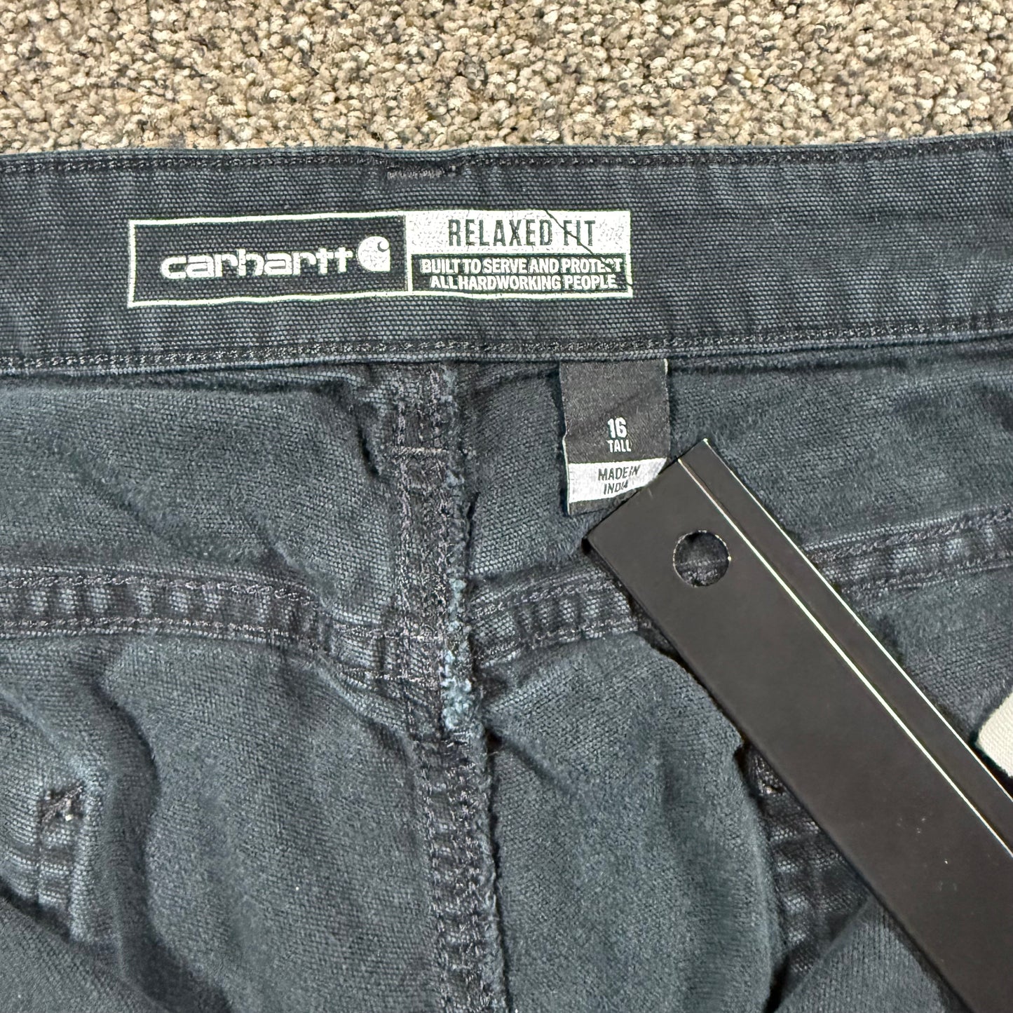 Carhartt BN5113-W Womens Relaxed Fit Cargo Work Pants Size 16 Tall Black Stained