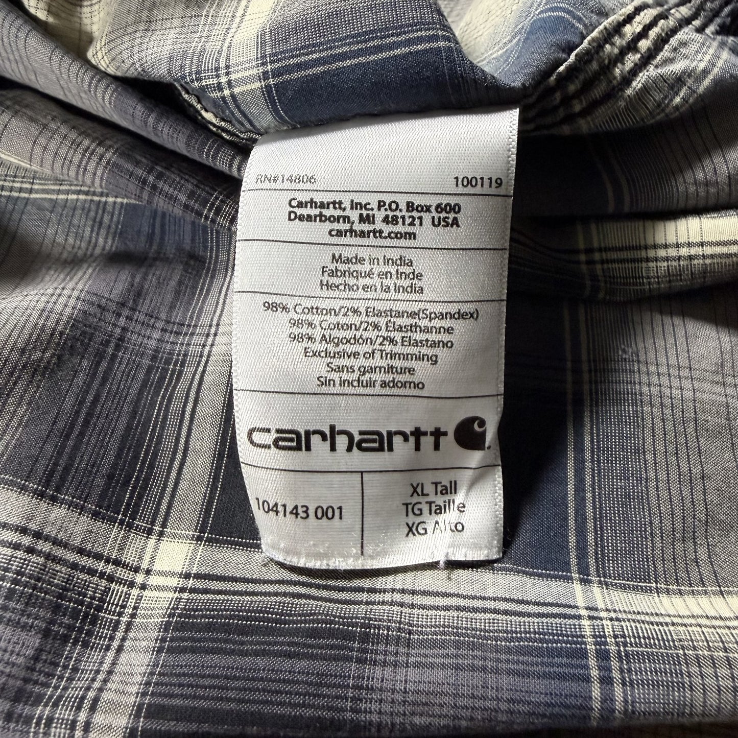 Carhartt Mens Relaxed Fit Long Sleeve Button Up Shirt XL Tall Blue Plaid