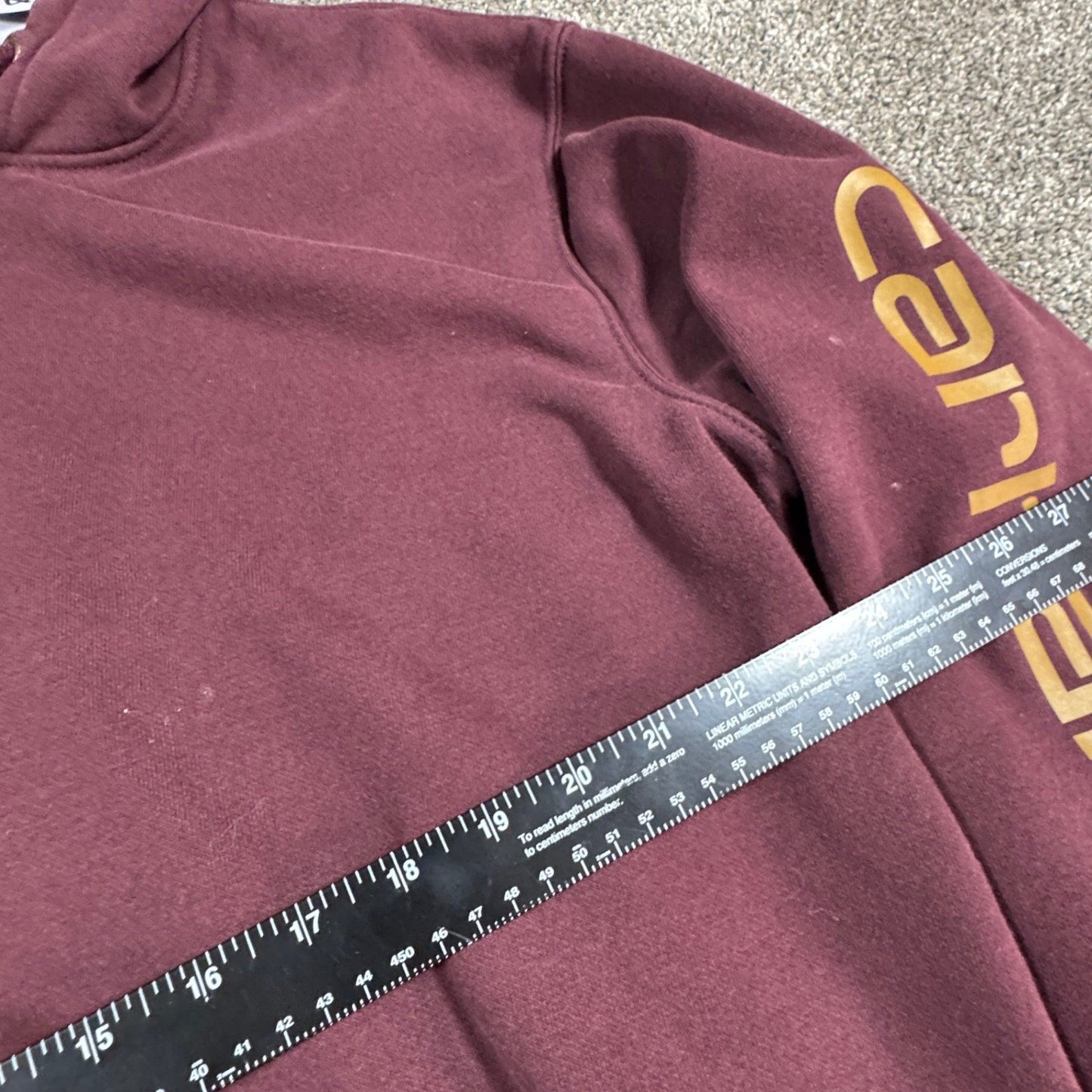 Carhartt Mens Hoodie Sweatshirt M Maroon K288 Distressed Stained Spellout
