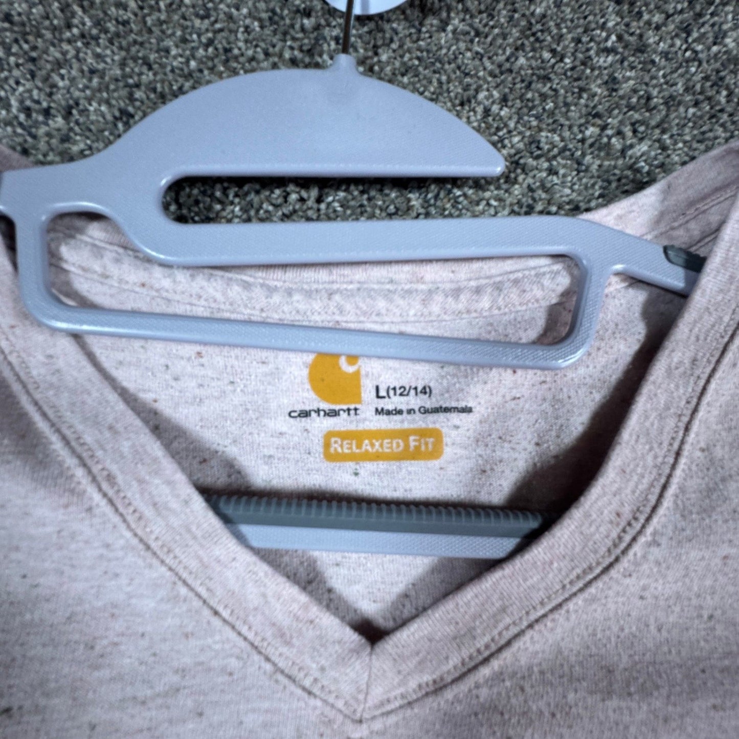 Carhartt Womens Long Sleeve T-Shirt Size L 12-14 Pink Heather V-Neck Relaxed Fit