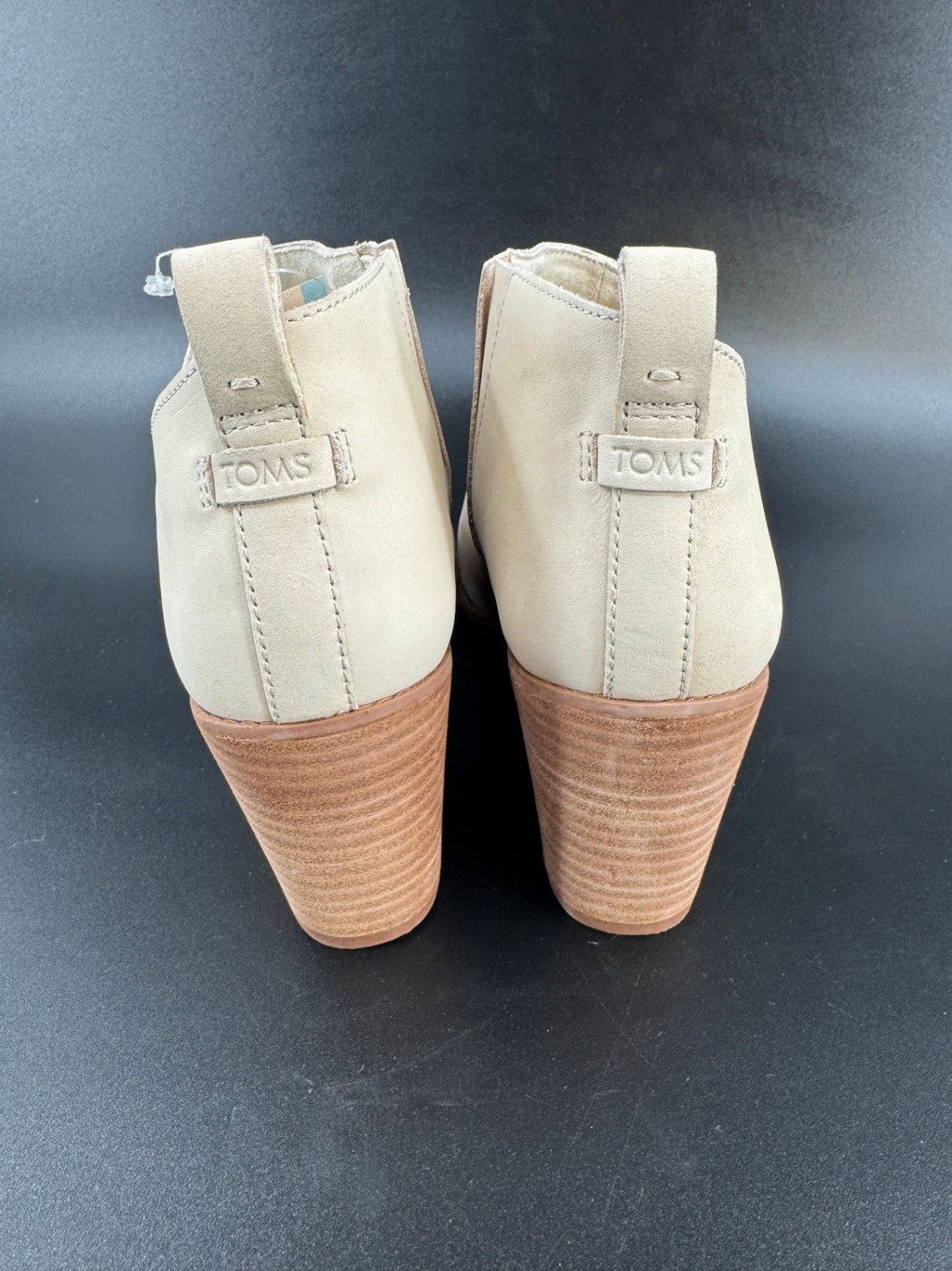 TOMS Womens Marta Ankle Boots Booties Size 10 Beige Leather Wedge Heel w/Stains