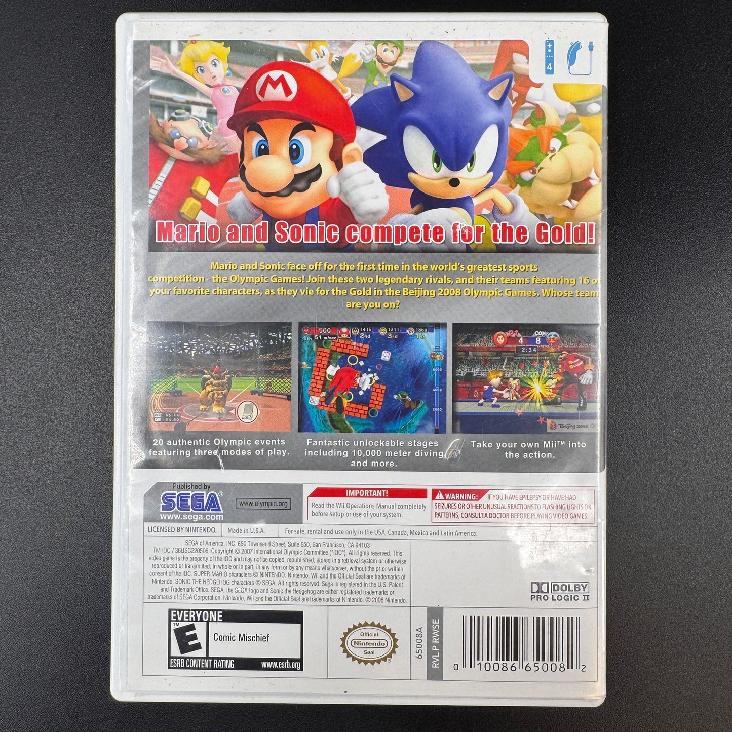 Nintendo Wii Mario Sonic Olympic Games Beijing 2008 Video Game CIB