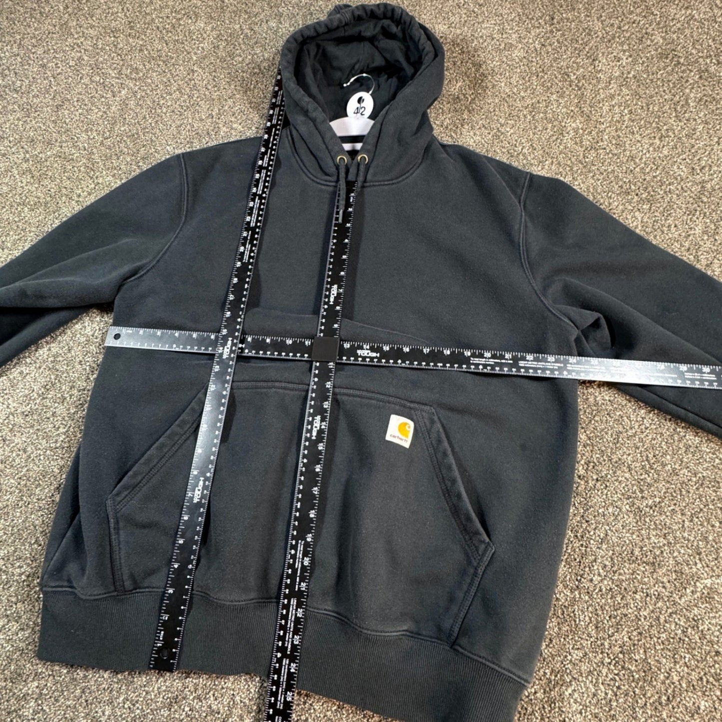 Carhartt Mens Rain Defend Hoodie Sweatshirt L Black Loose Fit Pullover Workwear