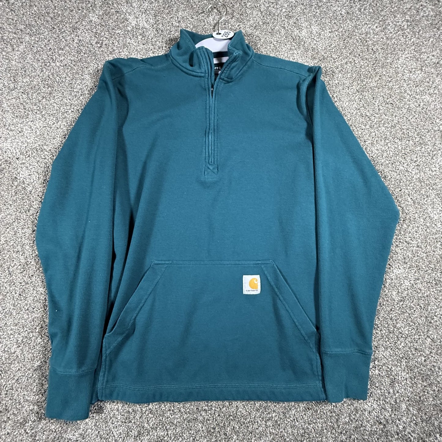 Carhartt Mens Quarter Zip Pullover S Teal Green Pocket Relaxed Fit