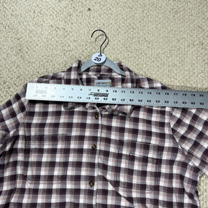 Carhartt Womens Plaid Flannel Shirt Size XXL 20 Purple Burgundy Button Up