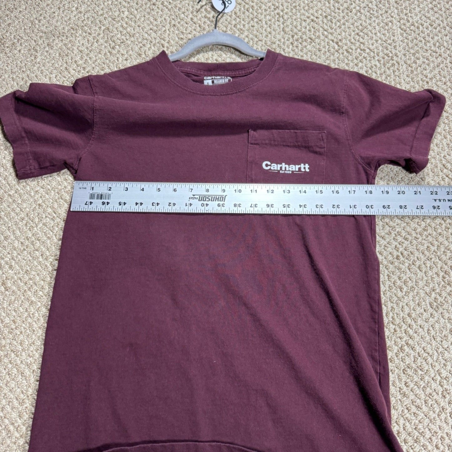 Carhartt Mens T-Shirt Relaxed Fit Size S Maroon Back Graphic Pocket Workwear