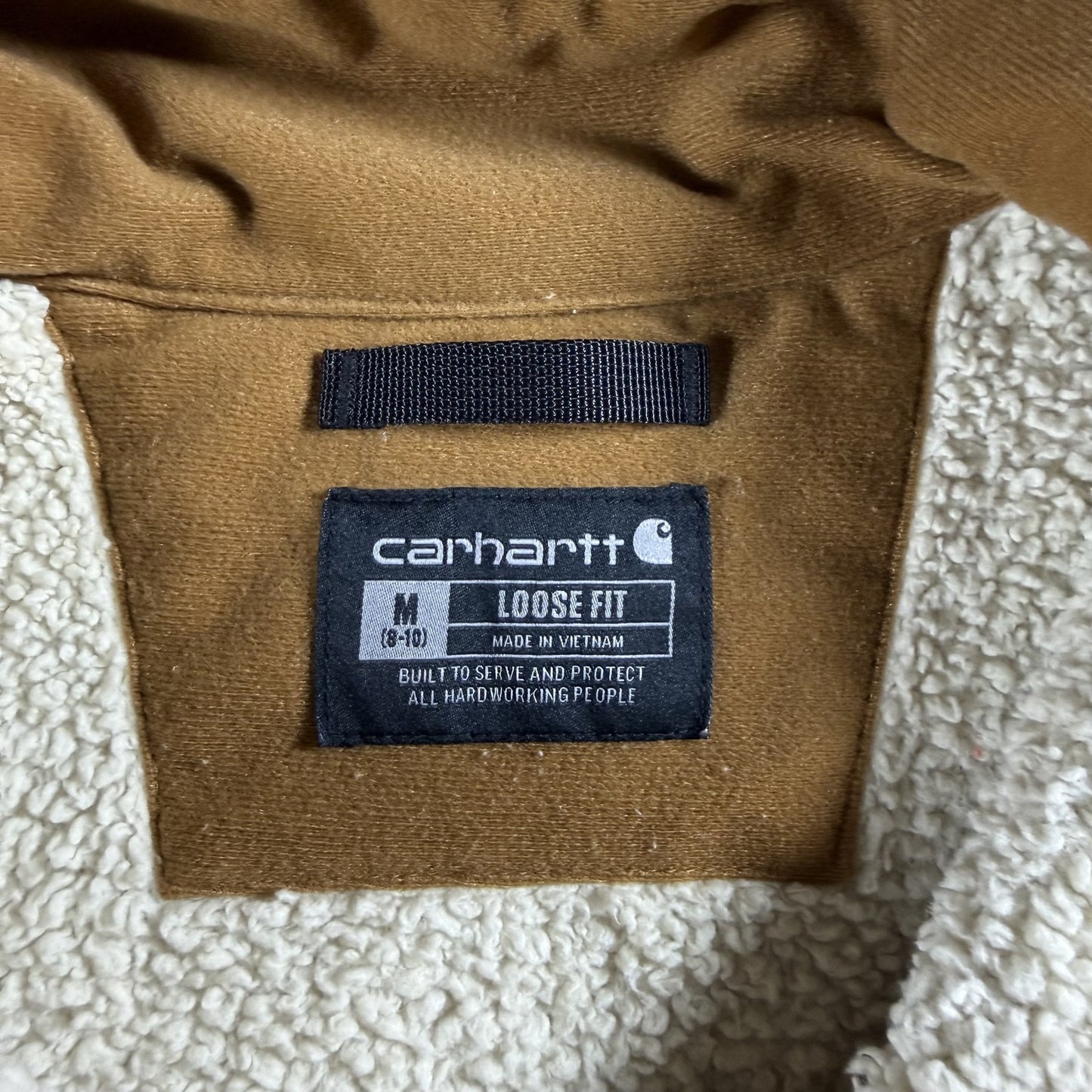 Carhartt Womens M 8-10 Cream Sherpa Fleece Quarter Zip Pullover Loose Fit