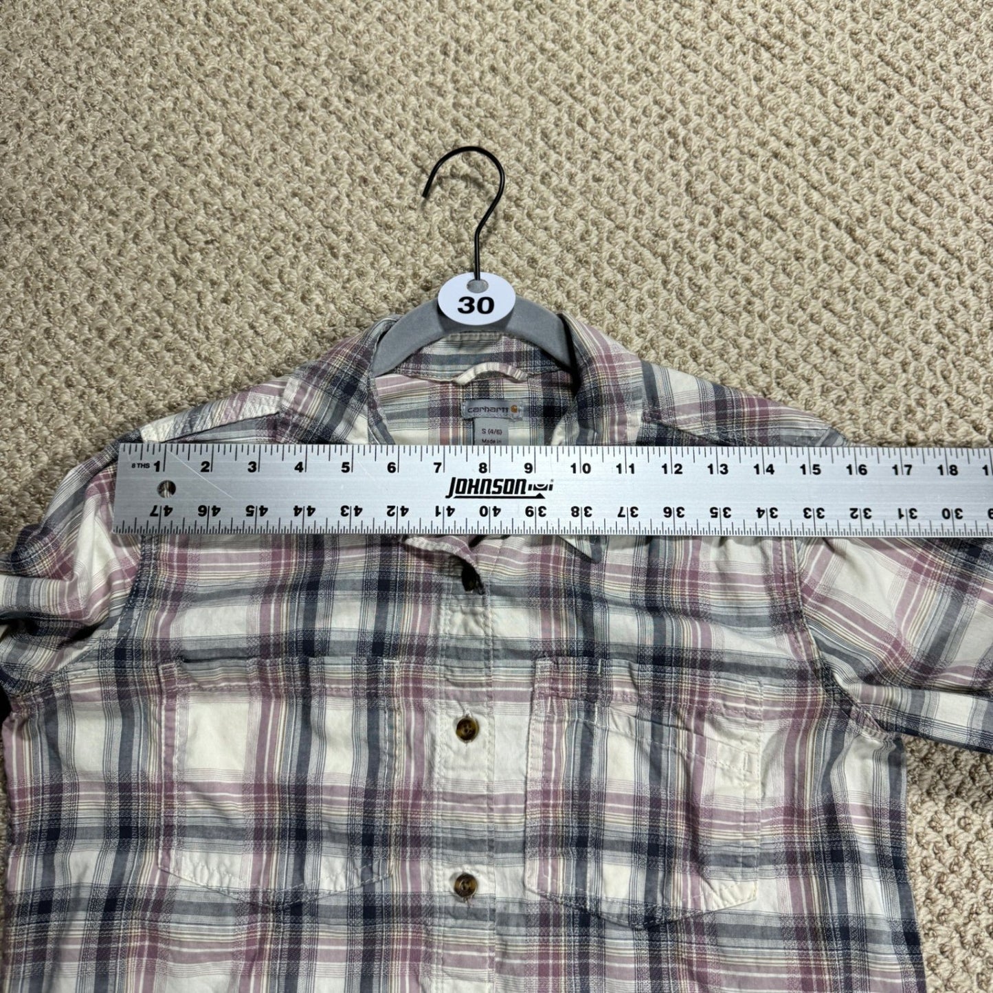 Carhartt Womens Plaid Flannel Shirt Size S Button Up Long Sleeve Pink Gray