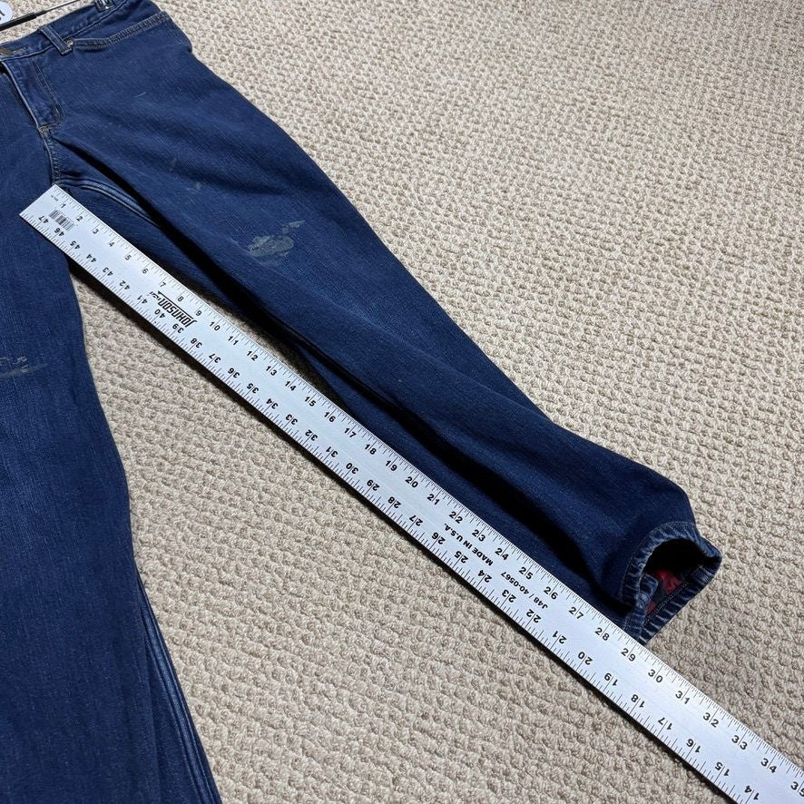 Carhartt Womens Flannel Lined Jeans Size 8 Regular Loose Fit Dark Wash Stains