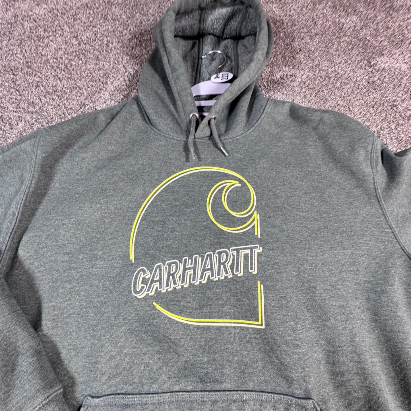 Carhartt Mens Hoodie Sweatshirt 3XL Green Heather Graphic Spellout Pullover