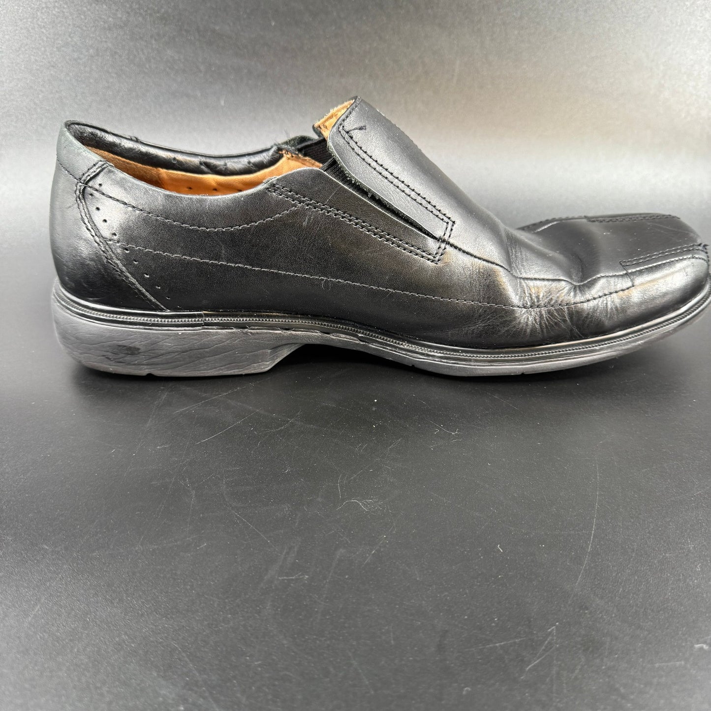 Clarks Mens Structured Un Sheridan Square Toe Size 13W Black Leather Dress Shoes