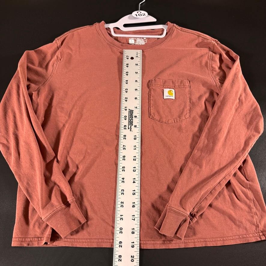 Carhartt Womens L Long Sleeve Pocket T-Shirt Workwear Loose Fit Rust Red