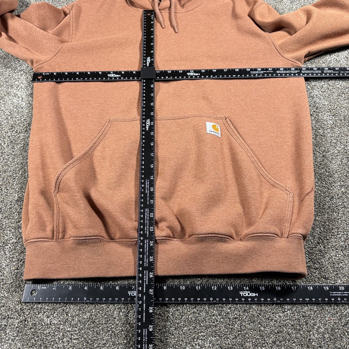 Carhartt Mens Loose Fit Hoodie Sweatshirt Size M Burnt Orange Spellout STAINS
