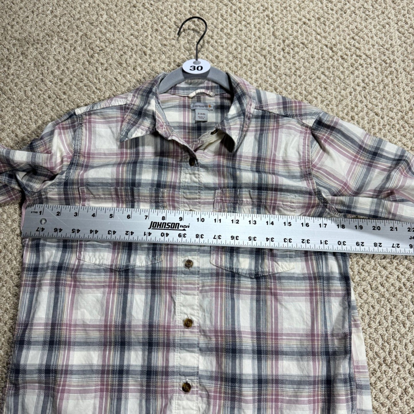 Carhartt Womens Plaid Flannel Shirt Size S Button Up Long Sleeve Pink Gray