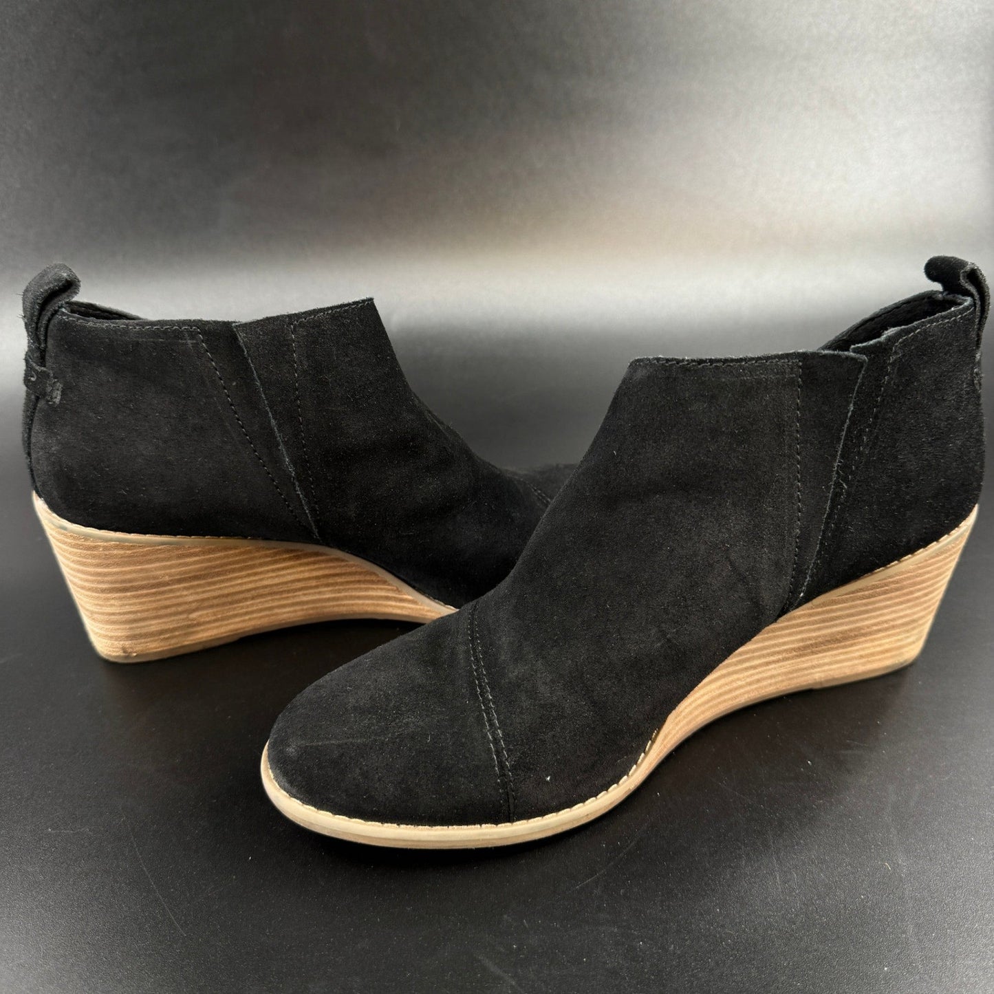 TOMS Womens Marta Wedge Ankle Boots Size 10 Black Suede Slip On Booties Shoes
